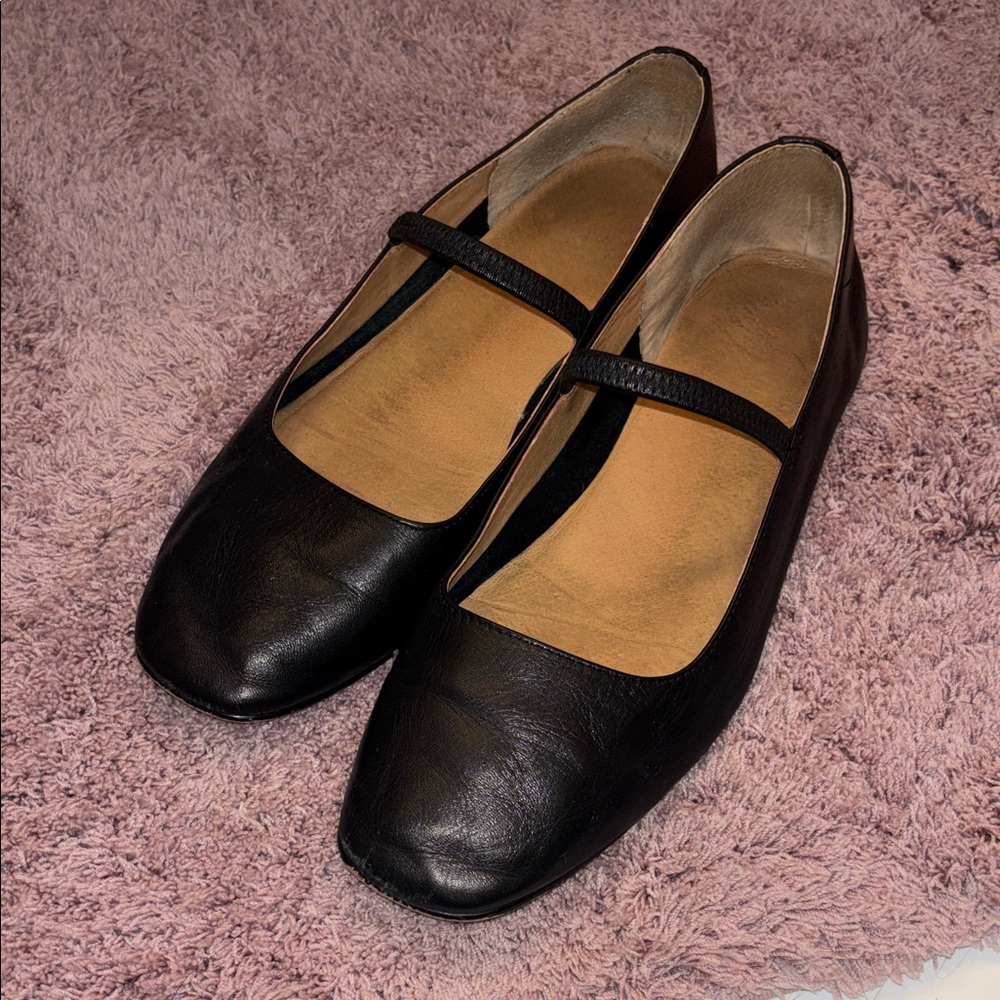 Madewell Greta Ballet Flat / Women's Black Leather Mary Jane Flats
